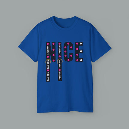 💖 NICE” Fashion Graphic Tee – White Pink Dot Edition