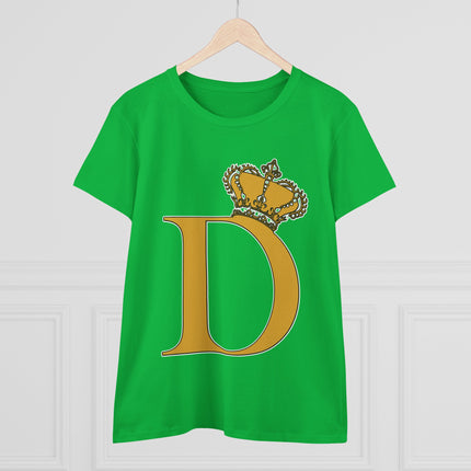 Women's Midweight Cotton Tee, Print Queen Letter D