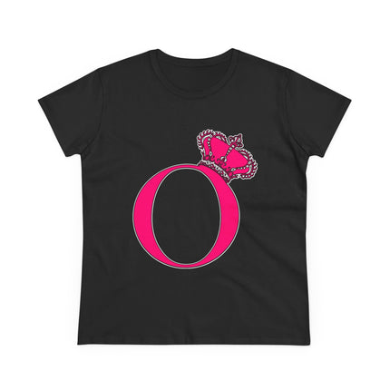 Women's Midweight Cotton Tee, Print Queen Letter O