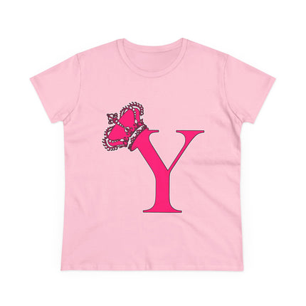 Women's Midweight Cotton Tee, Print Queen Letter Y