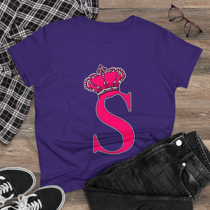 Women's Midweight Cotton Tee, Print Queen Letter S