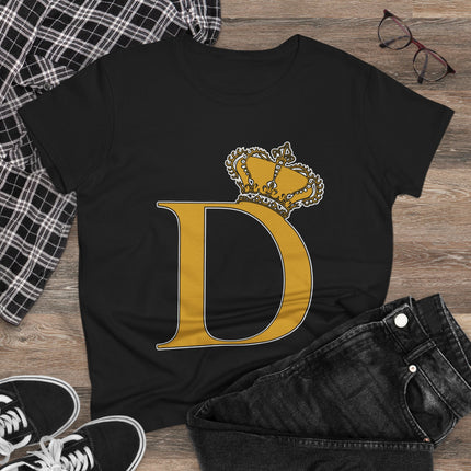 Women's Midweight Cotton Tee, Print Queen Letter D