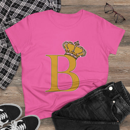 Women's Midweight Cotton Tee, Print Queen Letter B