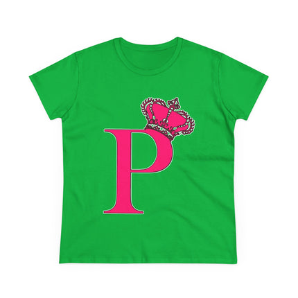 Women's Midweight Cotton Tee, Print Queen Letter P