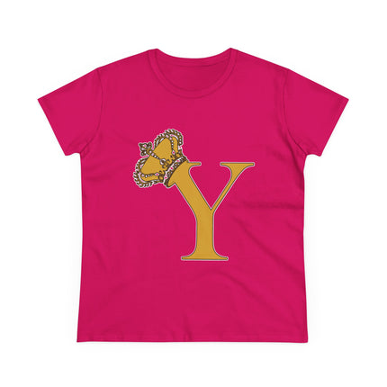 Women's Midweight Cotton Tee, Print Queen Letter Y