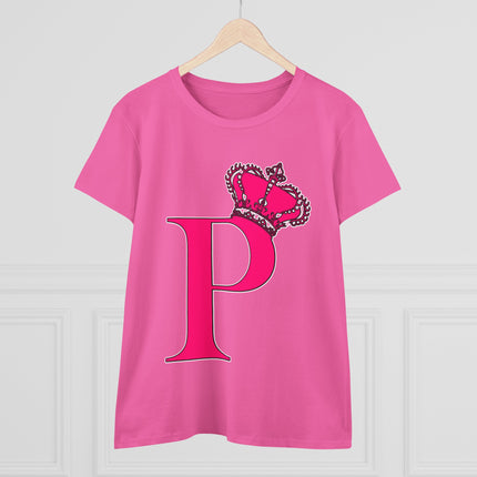 Women's Midweight Cotton Tee, Print Queen Letter P