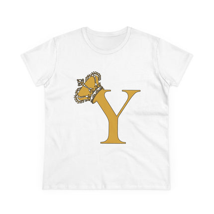 Women's Midweight Cotton Tee, Print Queen Letter Y