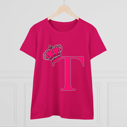 Women's Midweight Cotton Tee, Print Queen Letter T