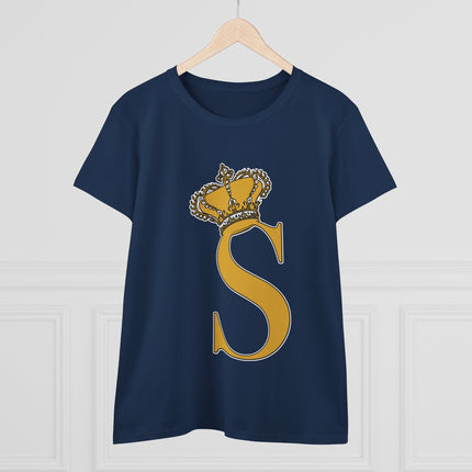 Women's Midweight Cotton Tee, Print Queen Letter S