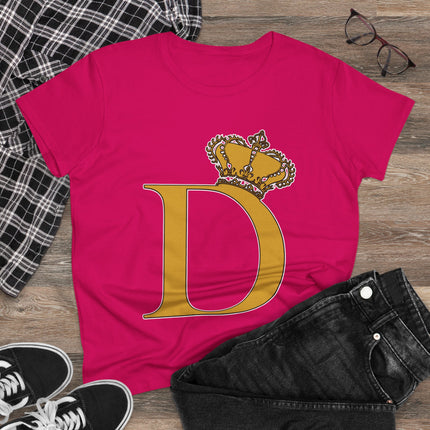 Women's Midweight Cotton Tee, Print Queen Letter D