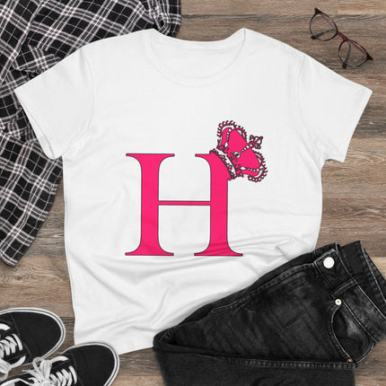 Women's Midweight Cotton Tee, Print Queen Letter H