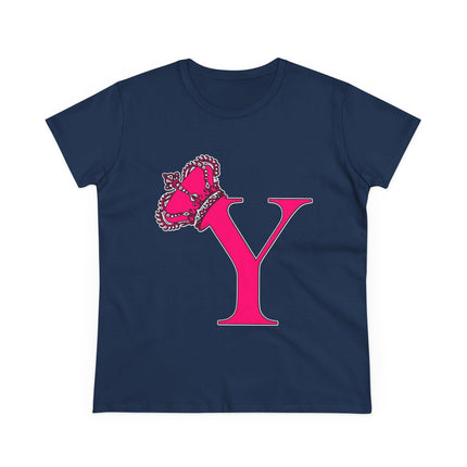 Women's Midweight Cotton Tee, Print Queen Letter Y