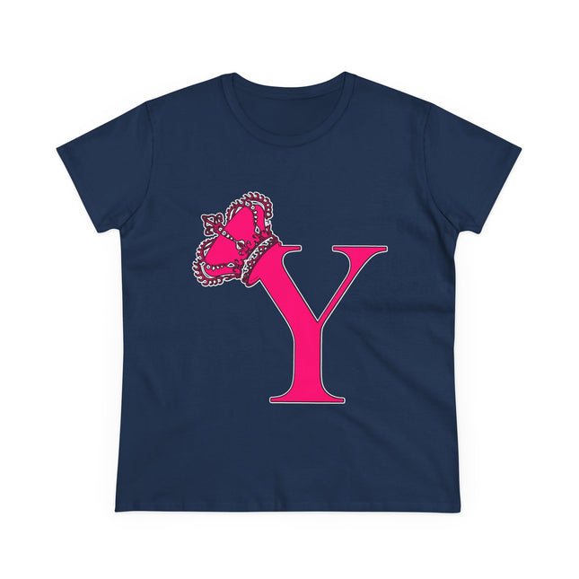 Women's Midweight Cotton Tee, Print Queen Letter Y