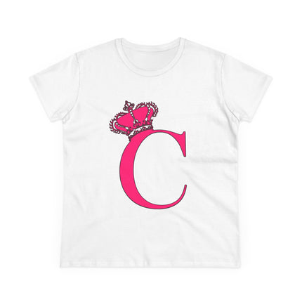 Women's Midweight Cotton Tee, Print Queen Letter C