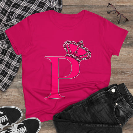 Women's Midweight Cotton Tee, Print Queen Letter P
