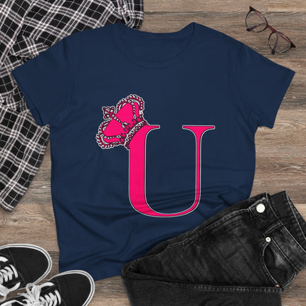 Women's Midweight Cotton Tee, Print Queen Letter U