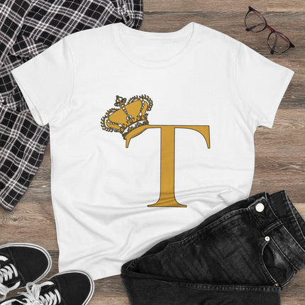 Women's Midweight Cotton Tee, Print Queen Letter T