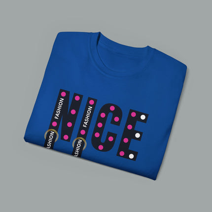 💖 NICE” Fashion Graphic Tee – White Pink Dot Edition