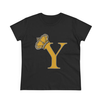 Women's Midweight Cotton Tee, Print Queen Letter Y