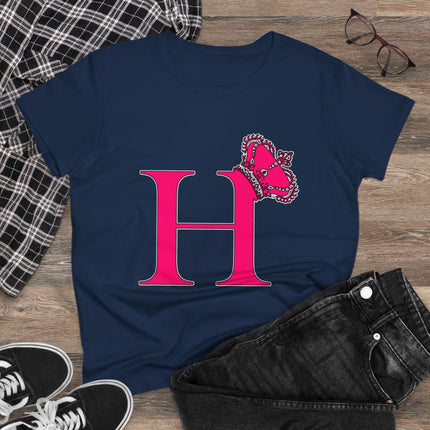 Women's Midweight Cotton Tee, Print Queen Letter H