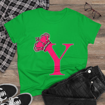 Women's Midweight Cotton Tee, Print Queen Letter Y