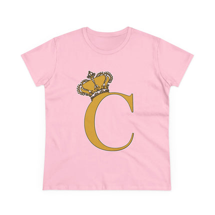 Women's Midweight Cotton Tee, Print Queen Letter C