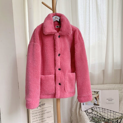 Short faux fur coat in grain fleece