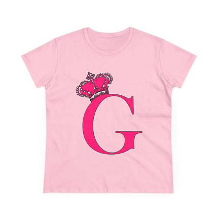 Women's Midweight Cotton Tee, Print Queen Letter G