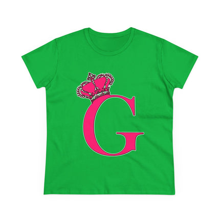 Women's Midweight Cotton Tee, Print Queen Letter G