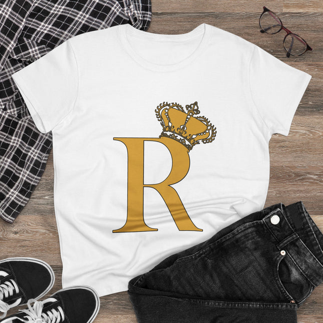 👑 “R” Monogram Tee – Regal in White & Gold