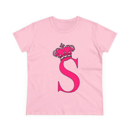 Women's Midweight Cotton Tee, Print Queen Letter S