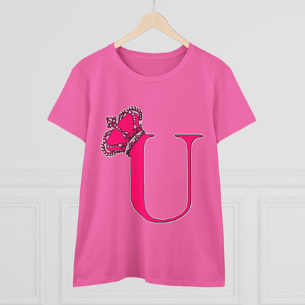 Women's Midweight Cotton Tee, Print Queen Letter U