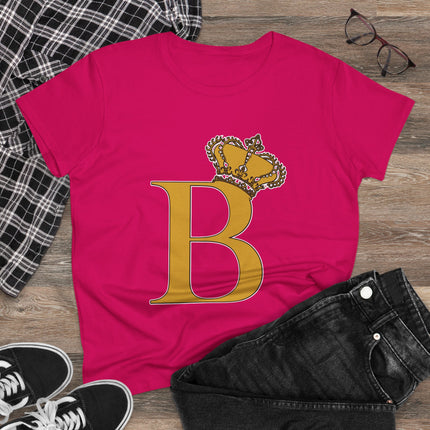 Women's Midweight Cotton Tee, Print Queen Letter B