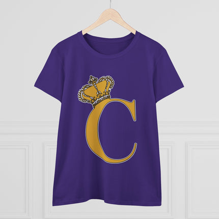 Women's Midweight Cotton Tee, Print Queen Letter C