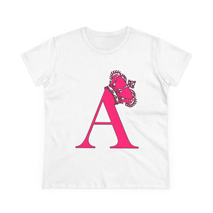 Women's Midweight Cotton Tee, Print Alphabet Letter A