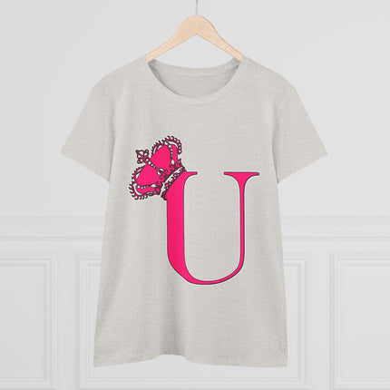 Women's Midweight Cotton Tee, Print Queen Letter U