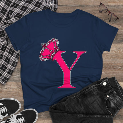 Women's Midweight Cotton Tee, Print Queen Letter Y