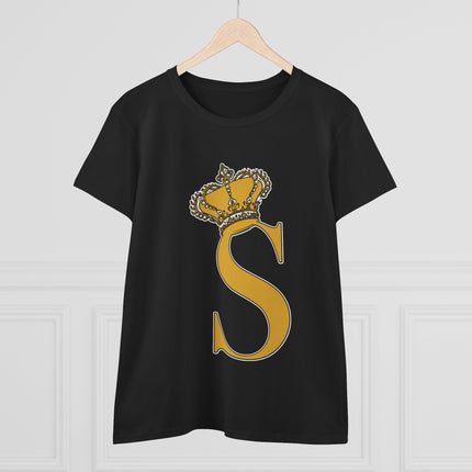 Women's Midweight Cotton Tee, Print Queen Letter S