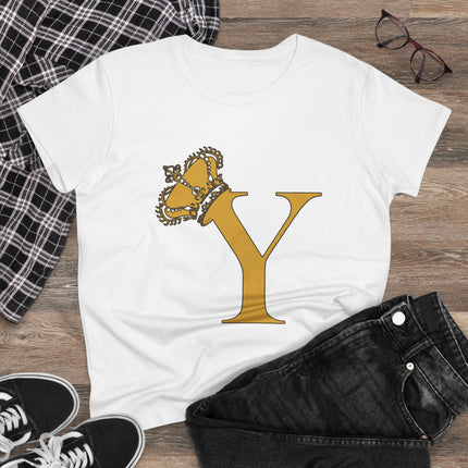 Women's Midweight Cotton Tee, Print Queen Letter Y
