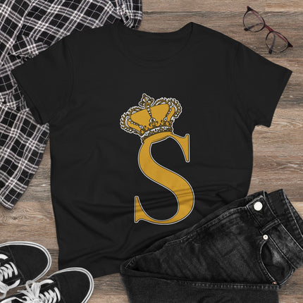 Women's Midweight Cotton Tee, Print Queen Letter S
