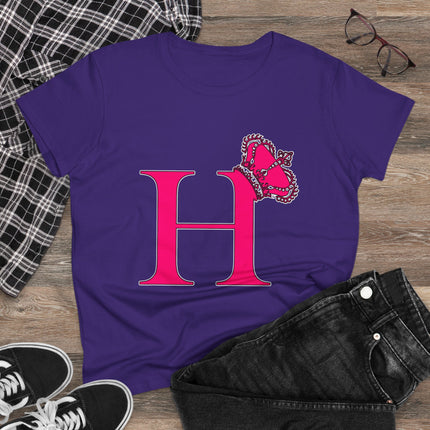 Women's Midweight Cotton Tee, Print Queen Letter H