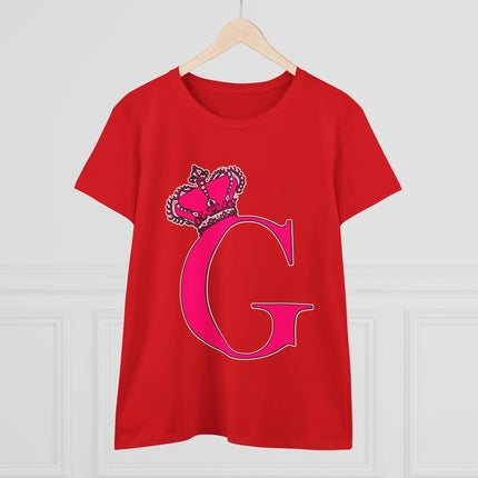 Women's Midweight Cotton Tee, Print Queen Letter G