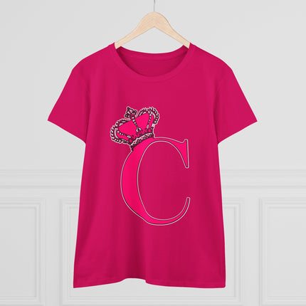 Women's Midweight Cotton Tee, Print Queen Letter C