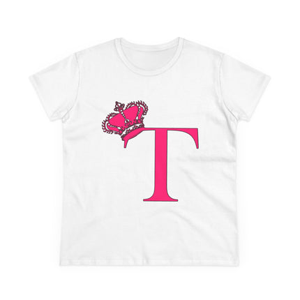 Women's Midweight Cotton Tee, Print Queen Letter T