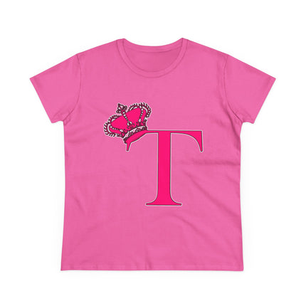 Women's Midweight Cotton Tee, Print Queen Letter T
