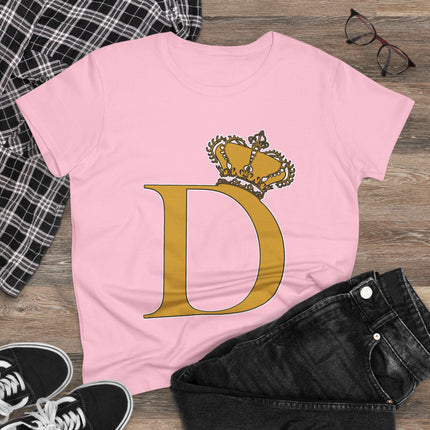 Women's Midweight Cotton Tee, Print Queen Letter D
