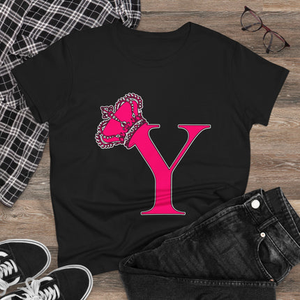 Women's Midweight Cotton Tee, Print Queen Letter Y