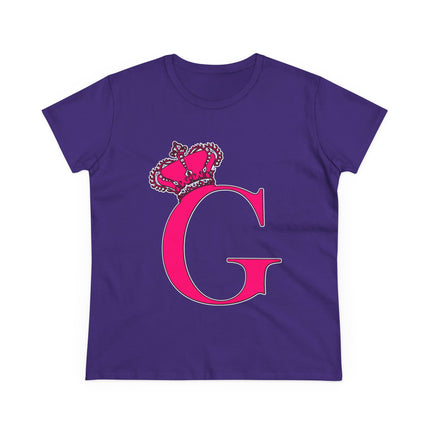Women's Midweight Cotton Tee, Print Queen Letter G