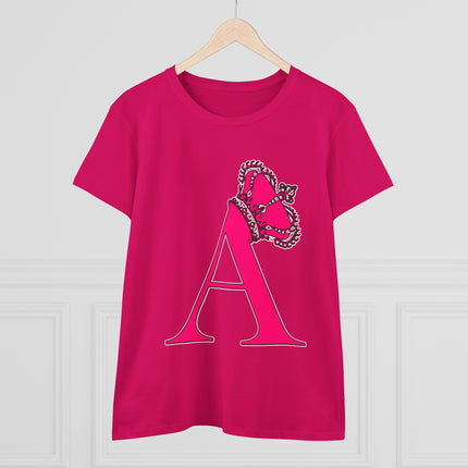 Women's Midweight Cotton Tee, Print Alphabet Letter A
