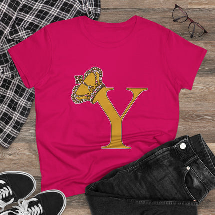 Women's Midweight Cotton Tee, Print Queen Letter Y
